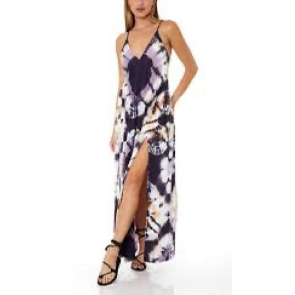 Young Fabulous and Broke Plane Cross Back Tie Dye Eggplant Maxi Dress Sz XL NWT